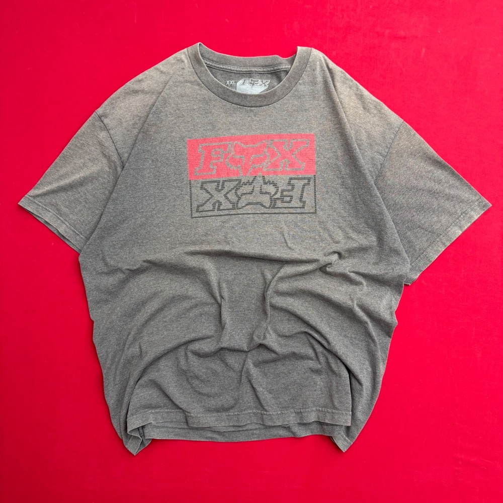 VTG Y2K Fox Racing Men XXL Gray‎ Graphic T-Shirt Short Sleeve Regular Fit Logo